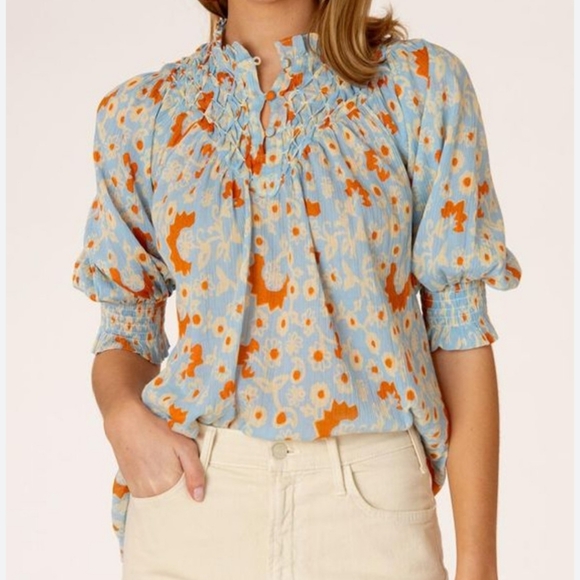 Olivia James Tops - Olivia James Bea Top, Blue Floral Vine